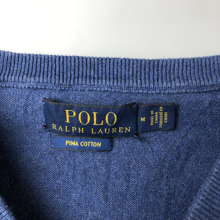 Ralph Lauren POLO RALPH LAUREN V-neck cotton knit sweater, women's size M cotton blue type Vintage Second Hand