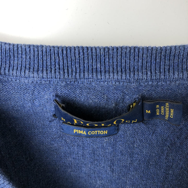 Ralph Lauren POLO RALPH LAUREN V-neck cotton knit sweater, women's size M cotton blue type Vintage Second Hand
