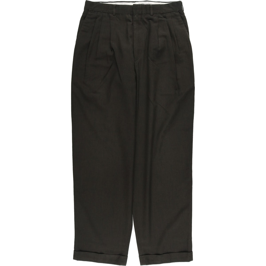 CAMBRIDGE Glen Check Three-pleat Slacks, Made in USA, Men's Size W31 polyester Khaki type Vintage Second Hand