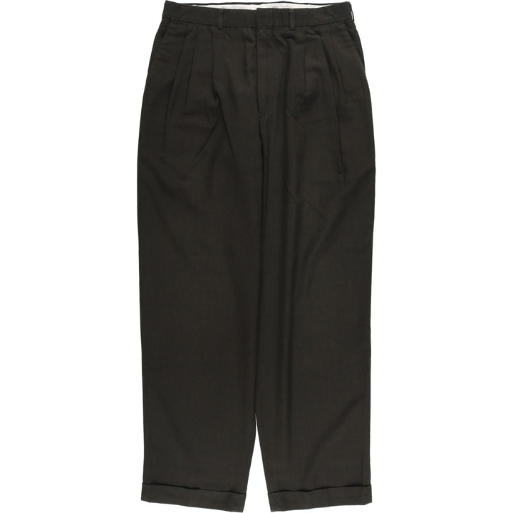 CAMBRIDGE Glen Check Three-pleat Slacks, Made in USA, Men's Size W31 polyester Khaki type Vintage Second Hand