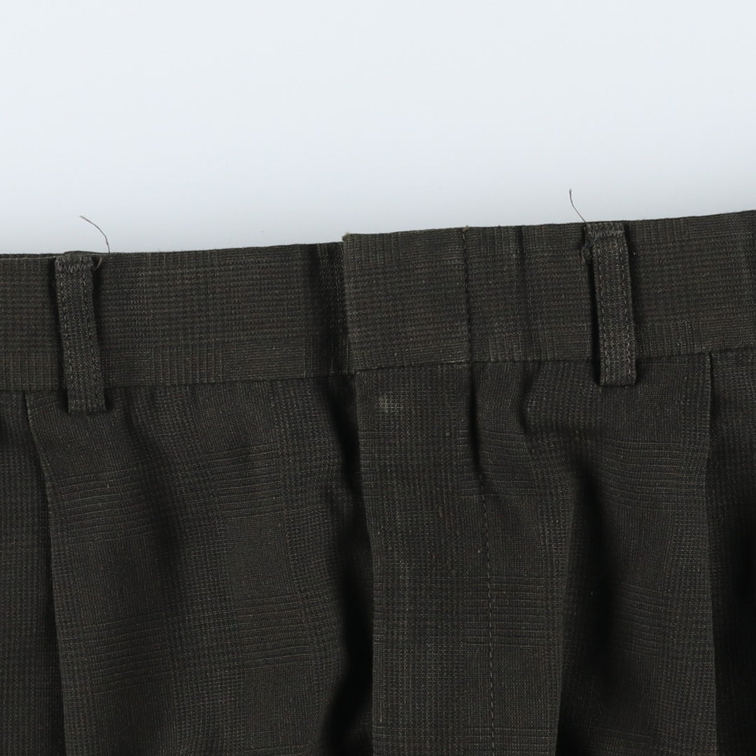 CAMBRIDGE Glen Check Three-pleat Slacks, Made in USA, Men's Size W31 polyester Khaki type Vintage Second Hand