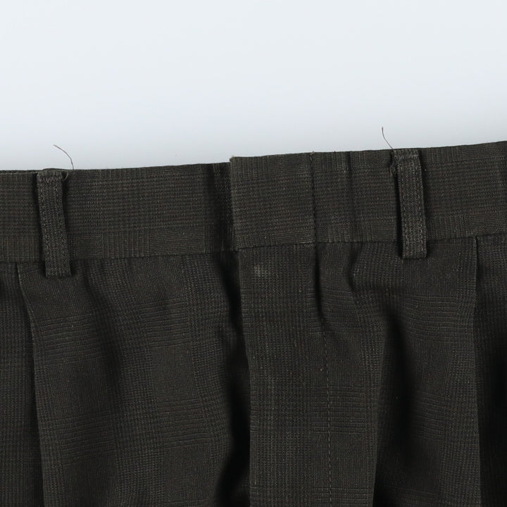 CAMBRIDGE Glen Check Three-pleat Slacks, Made in USA, Men's Size W31 polyester Khaki type Vintage Second Hand