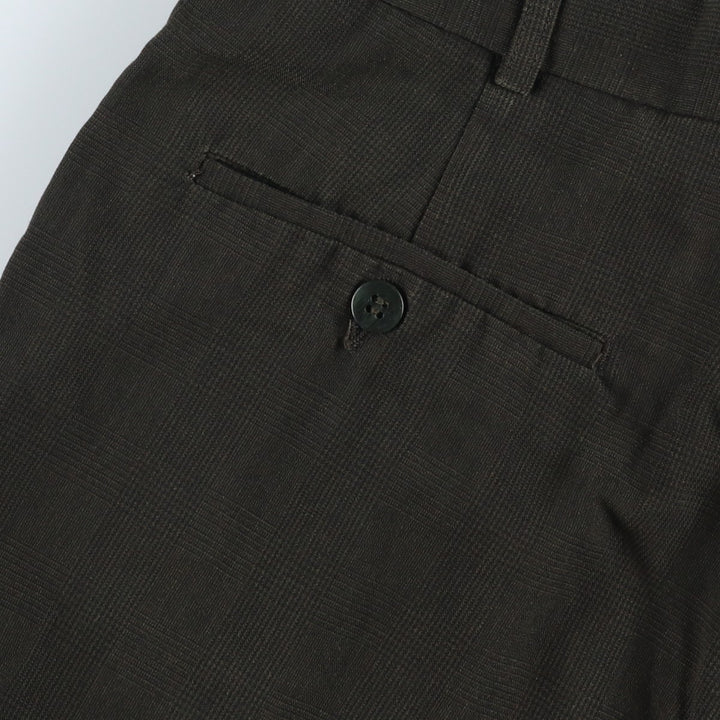 CAMBRIDGE Glen Check Three-pleat Slacks, Made in USA, Men's Size W31 polyester Khaki type Vintage Second Hand