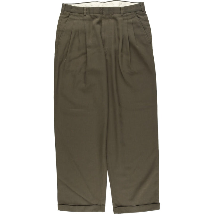 90'S CITY STREETS Three-pleat Slacks, Men's, Size 34, Vintage polyester Khaki type Vintage Second Hand