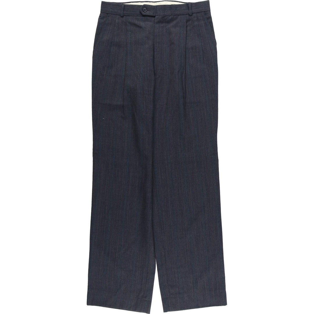 Stripe Pattern Two-pleat Slacks Pants for Men (W32 equivalent) unclear Charcoal Vintage Second Hand