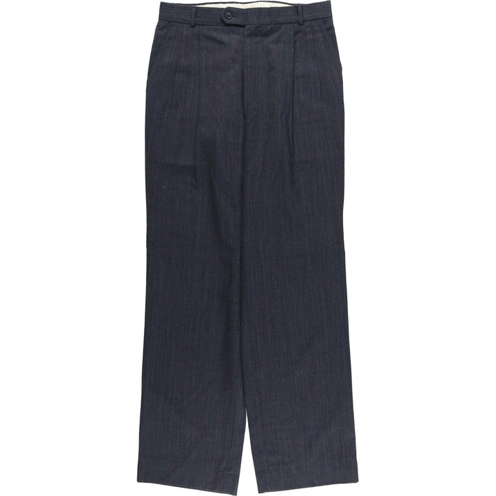 Stripe Pattern Two-pleat Slacks Pants for Men (W32 equivalent) unclear Charcoal Vintage Second Hand