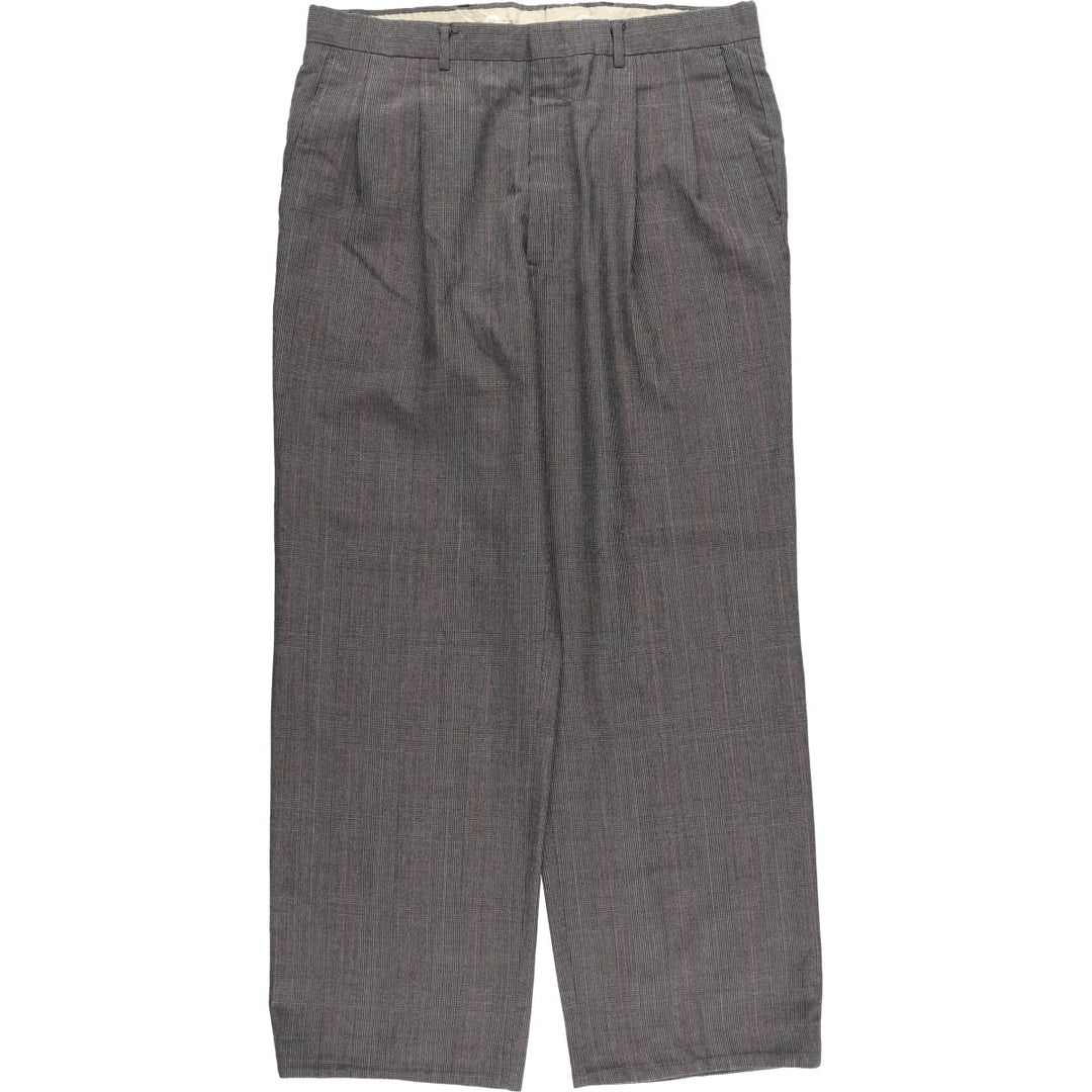 Vintage 80s-90'S Glen Plaid Two-pleat Men's Slacks, Size W35 unclear gray type Vintage Second Hand