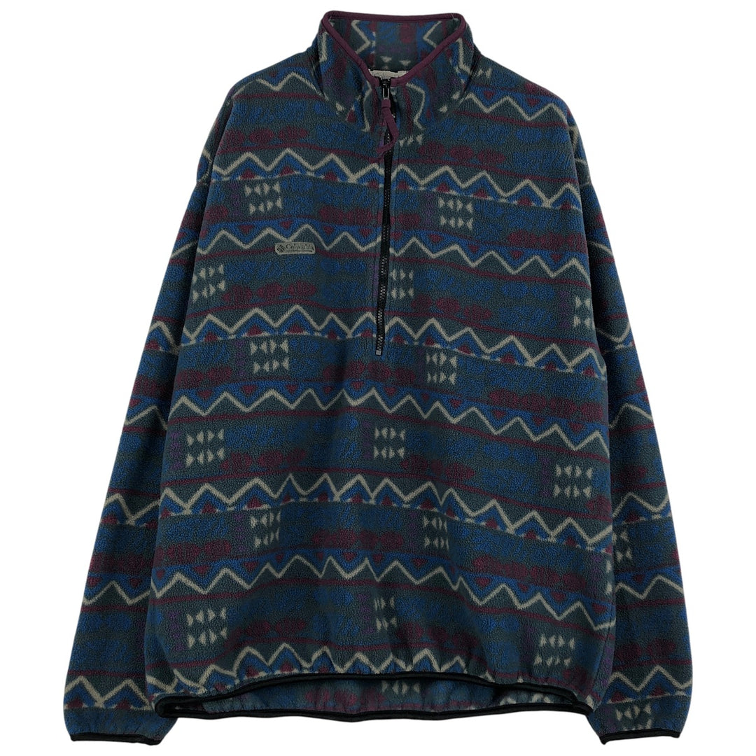 90'S Columbia White Tag All-Over Print Half-Zip Fleece Pullover, Made in USA, Men's XL, Vintage polyester blue type Vintage Second Hand