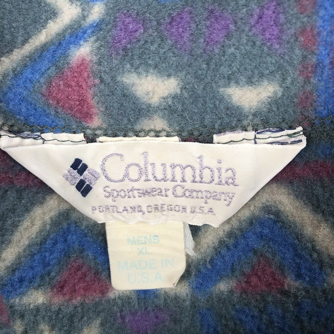 90'S Columbia White Tag All-Over Print Half-Zip Fleece Pullover, Made in USA, Men's XL, Vintage polyester blue type Vintage Second Hand