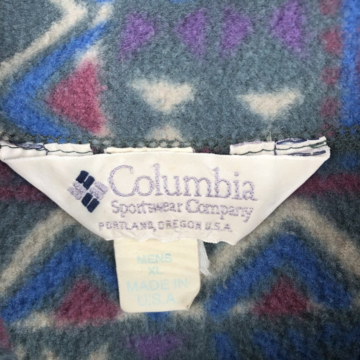 90'S Columbia White Tag All-Over Print Half-Zip Fleece Pullover, Made in USA, Men's XL, Vintage polyester blue type Vintage Second Hand