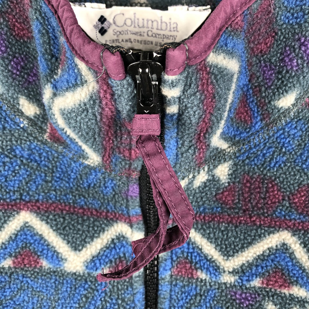 90'S Columbia White Tag All-Over Print Half-Zip Fleece Pullover, Made in USA, Men's XL, Vintage polyester blue type Vintage Second Hand