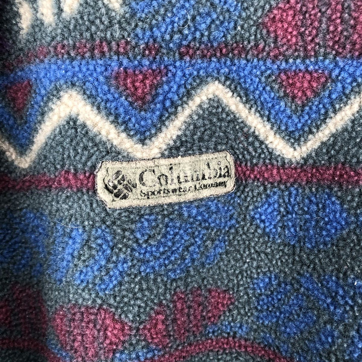90'S Columbia White Tag All-Over Print Half-Zip Fleece Pullover, Made in USA, Men's XL, Vintage polyester blue type Vintage Second Hand