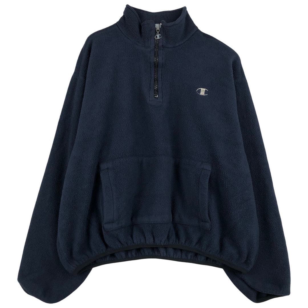 90s-00'S Champion Authentic Athletic Apparel Half-Zip Fleece Pullover, Made in USA, Men's XL polyester navy blue type Vintage Second Hand