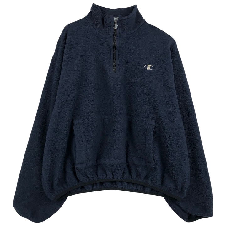 90s-00'S Champion Authentic Athletic Apparel Half-Zip Fleece Pullover, Made in USA, Men's XL polyester navy blue type Vintage Second Hand