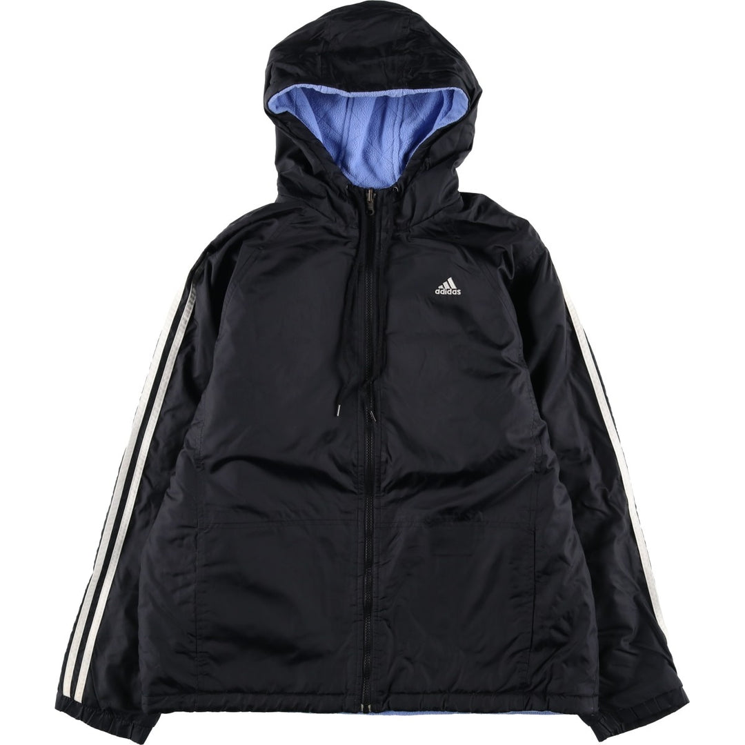 2000'S adidas reversible padded hoodie/puffer jacket, women's size L Nylon black type Vintage Second Hand