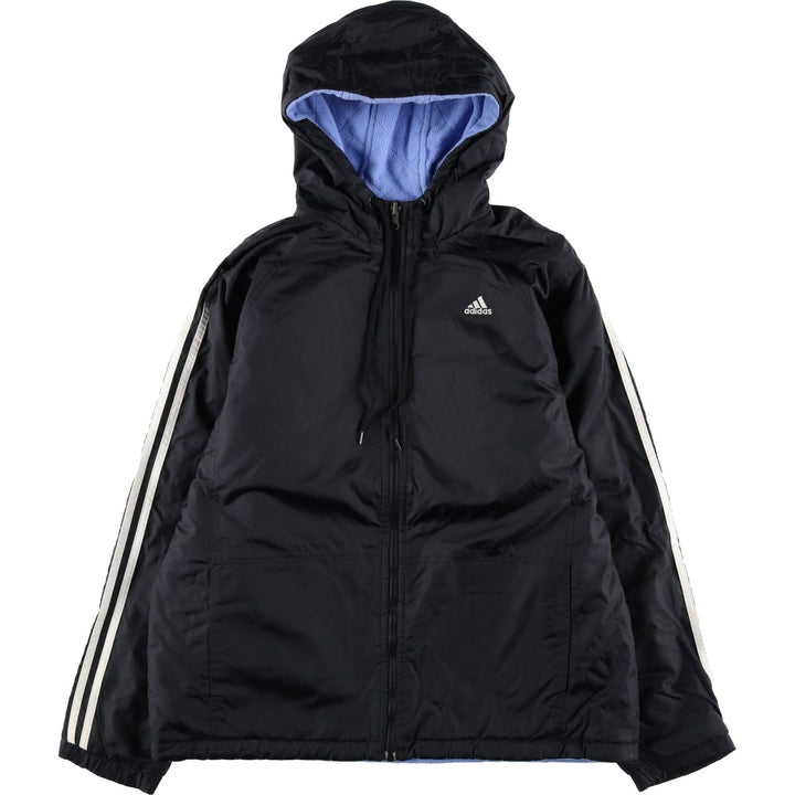 2000'S adidas reversible padded hoodie/puffer jacket, women's size L Nylon black type Vintage Second Hand