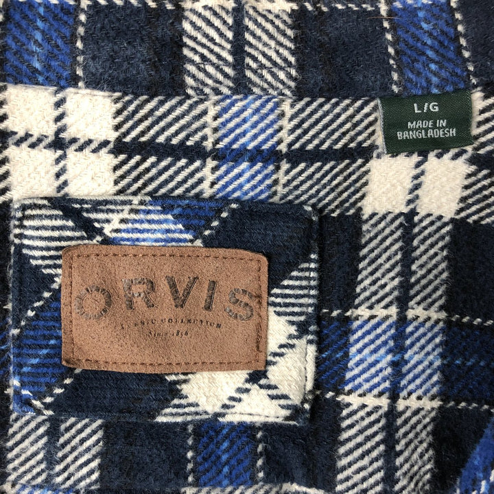 ORVIS Long Sleeve Heavy Flannel Check Shirt, Men's Size L cotton blue type Vintage Second Hand