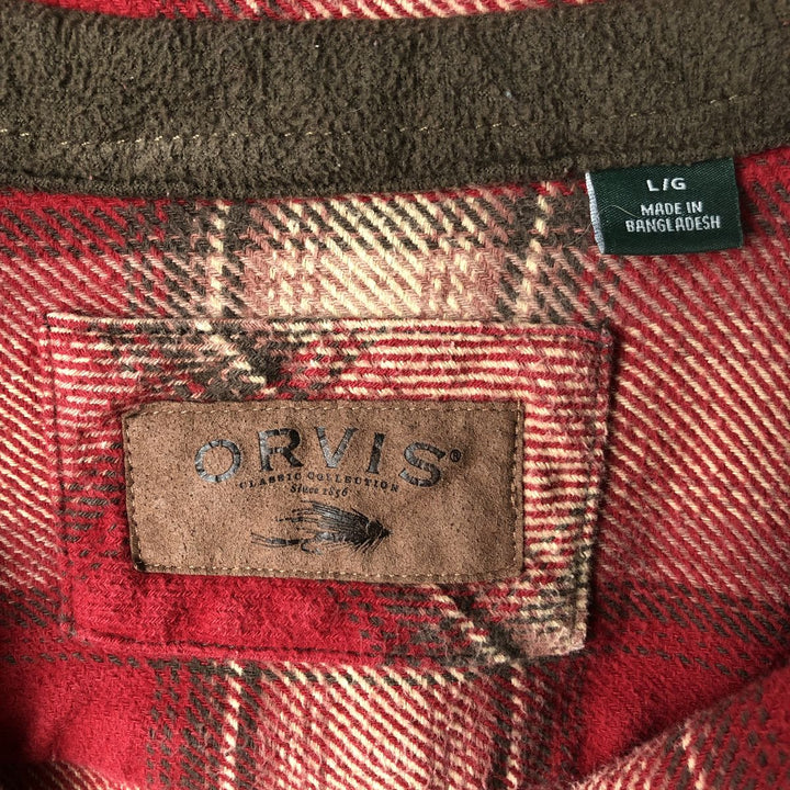 ORVIS Ombre Check Long Sleeve Flannel Check Shirt, Men's Size L cotton red type Vintage Second Hand