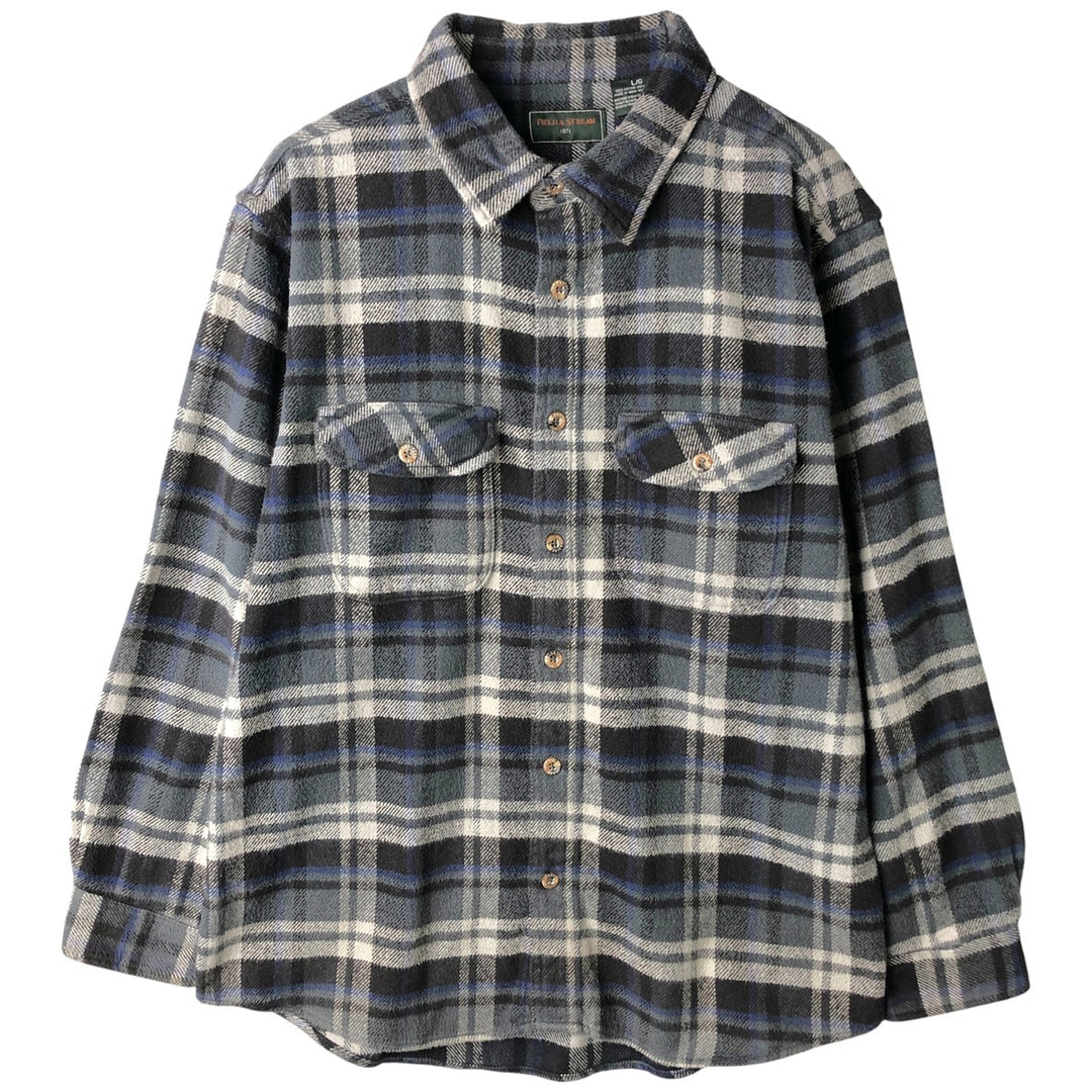 FIELD AND STREAM Long Sleeve Flannel Check Shirt, Men's Size L cotton gray type Vintage Second Hand