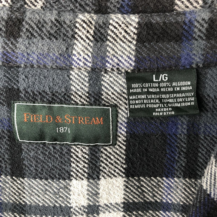 FIELD AND STREAM Long Sleeve Flannel Check Shirt, Men's Size L cotton gray type Vintage Second Hand