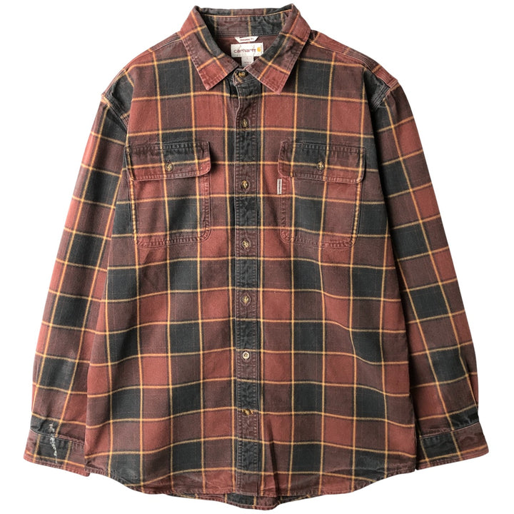 Carhartt ORIGINAL FIT long sleeve flannel check shirt, men's size L cotton red type Vintage Second Hand