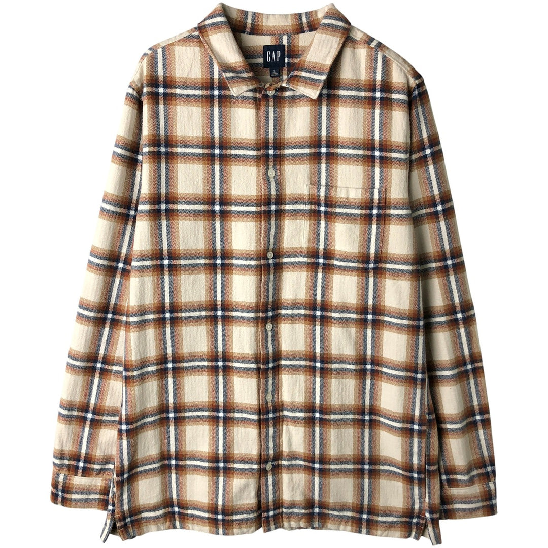 2000'S GAP Long Sleeve Flannel Check Box Shirt, Men's Size L cotton Beige type Vintage Second Hand