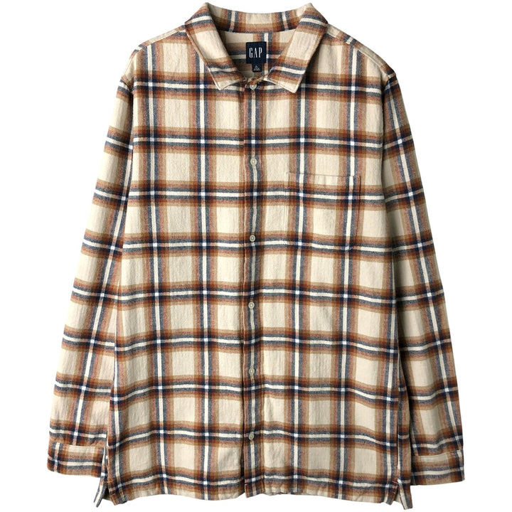 2000'S GAP Long Sleeve Flannel Check Box Shirt, Men's Size L cotton Beige type Vintage Second Hand