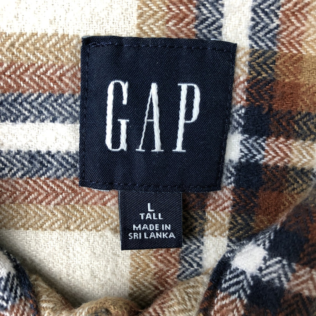 2000'S GAP Long Sleeve Flannel Check Box Shirt, Men's Size L cotton Beige type Vintage Second Hand