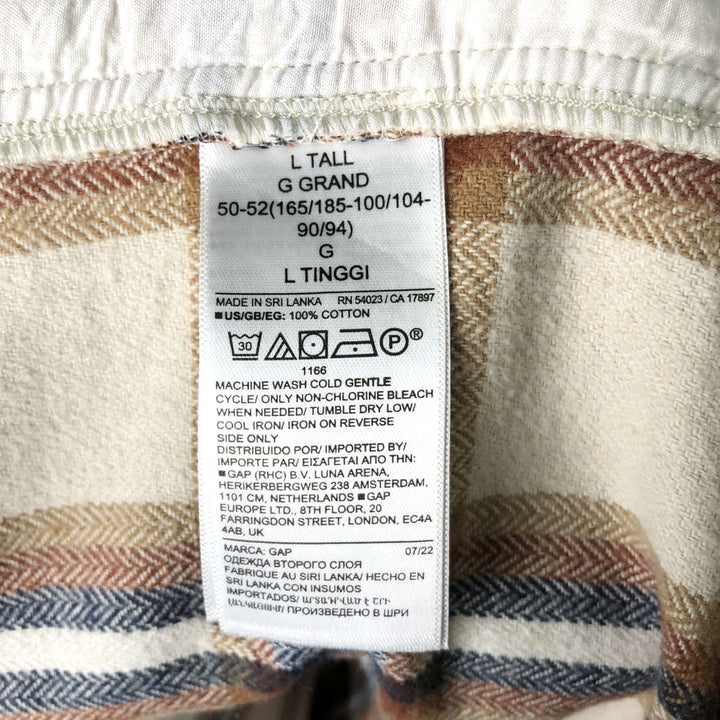 2000'S GAP Long Sleeve Flannel Check Box Shirt, Men's Size L cotton Beige type Vintage Second Hand