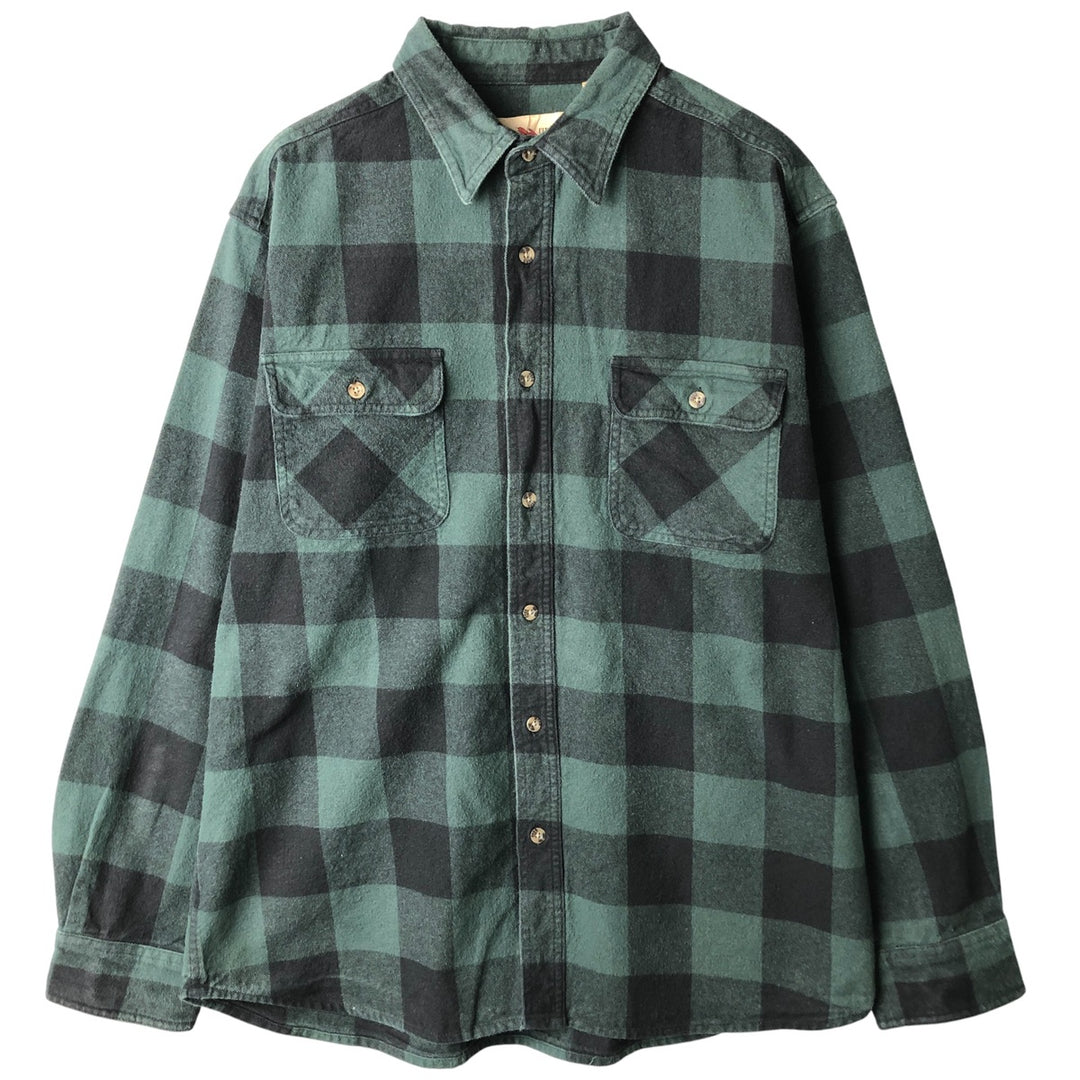 90'S Vintage FIELDN' FOREST Buffalo Check Long Sleeve Flannel Shirt, Men's Size XL cotton green type Vintage Second Hand