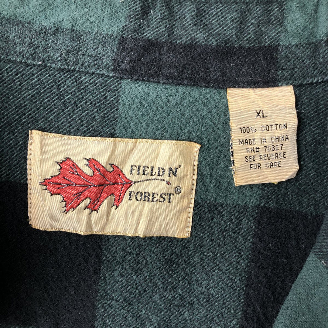90'S Vintage FIELDN' FOREST Buffalo Check Long Sleeve Flannel Shirt, Men's Size XL cotton green type Vintage Second Hand