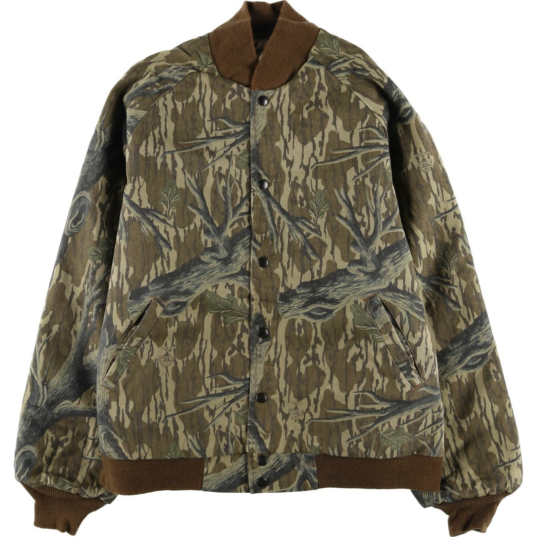1980'S Mossy Oak Camouflage Pattern Realtree Camo Padded Puffer Jacket, Made in USA, Men's XL cotton Khaki type Vintage Second Hand