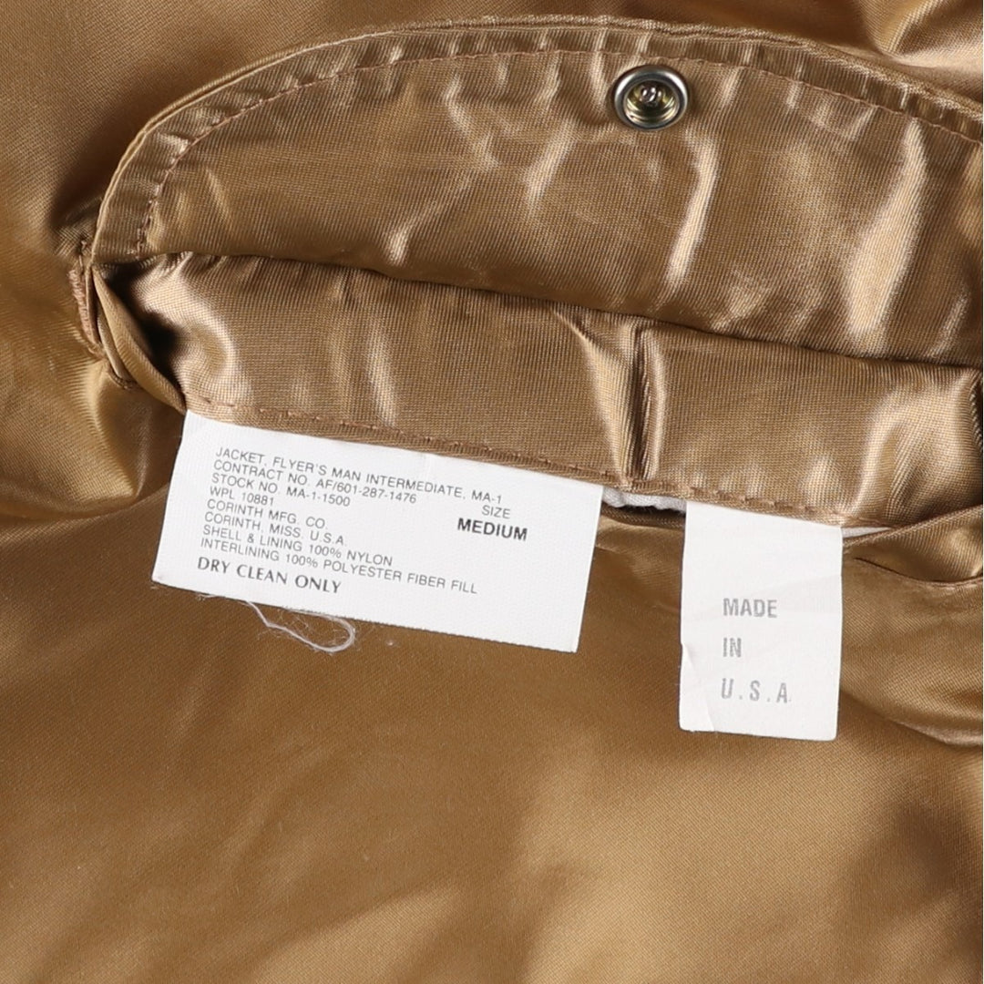 Civilian MA-1 style padded military flight jacket, made in the USA, men's size M Nylon Gold type Vintage Second Hand