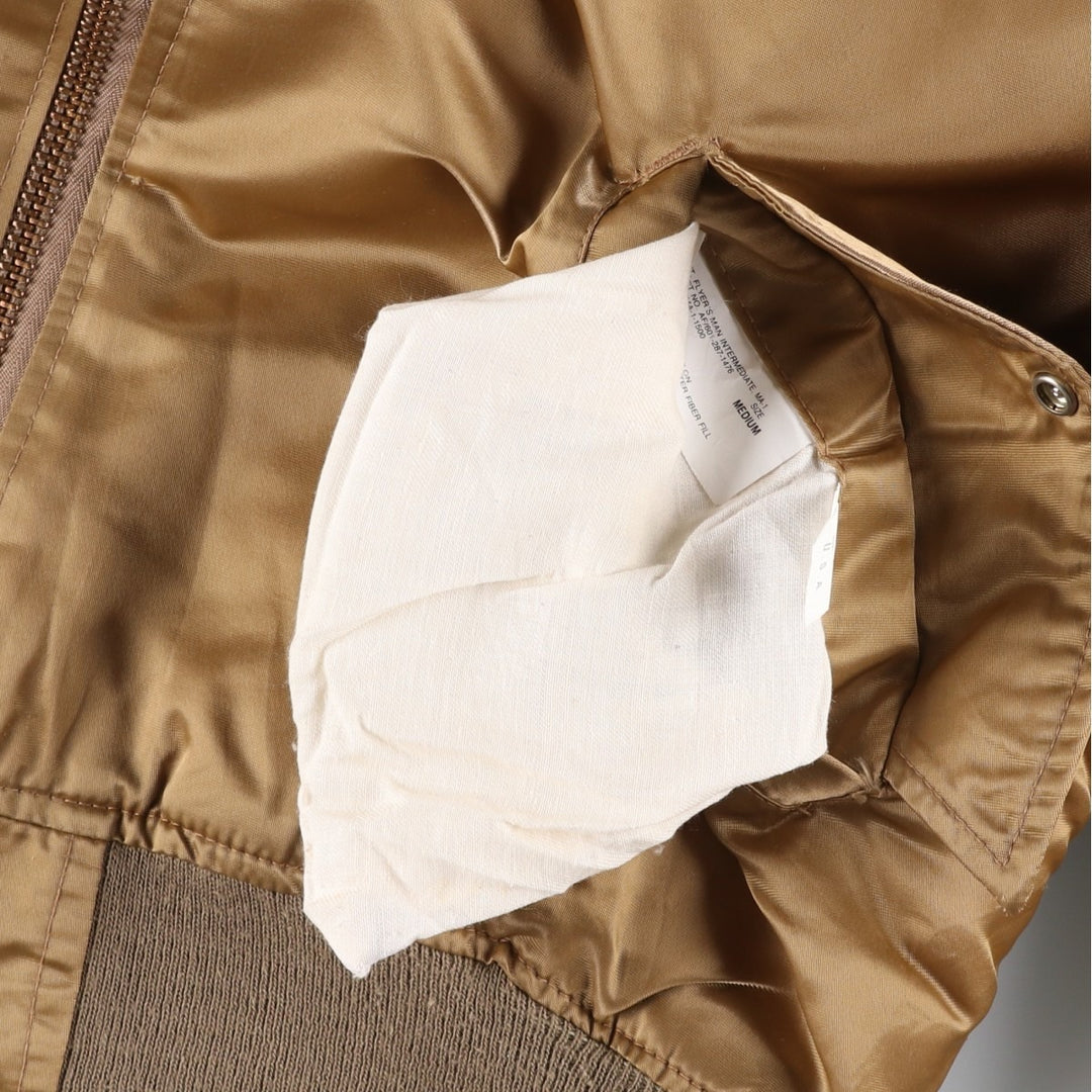 Civilian MA-1 style padded military flight jacket, made in the USA, men's size M Nylon Gold type Vintage Second Hand
