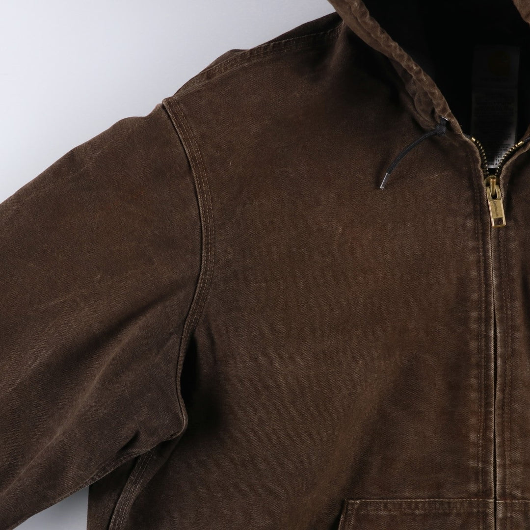 2000'S Carhartt Active Jacket, Padded Duck Full Zip Hoodie, Men's Size XL cotton brown type Vintage Second Hand