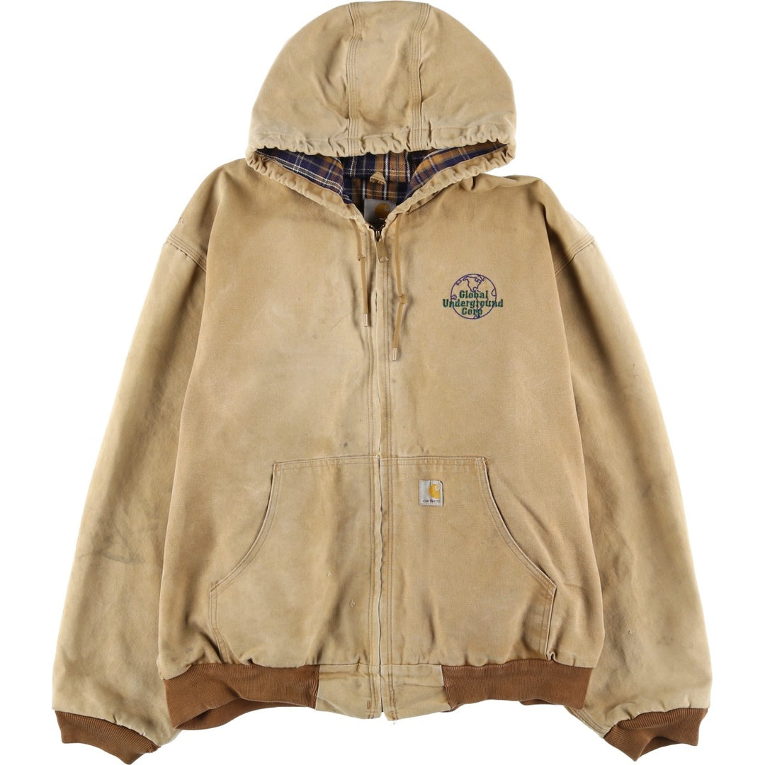 Carhartt Active Jacket Duck Full Zip Hoodie Men's XXL unclear Beige type Vintage Second Hand