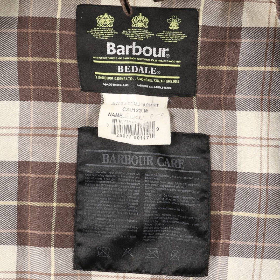 Vintage 80s-90'S Barbour Bedale 3-Warrant waxed cotton oiled jacket, made in England, size M. cotton brown type Vintage Second Hand