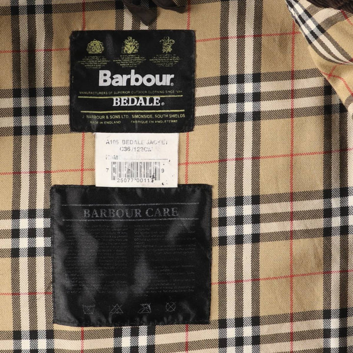 Vintage 80s-90'S Barbour Bedale 3-Warrant waxed cotton oiled jacket, made in England, men's size L cotton brown type Vintage Second Hand