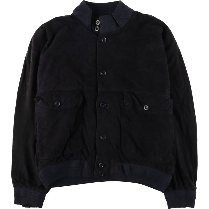 Serge and Herve PARIENTE Balster Jacket, Suede Leather Blouson, Men's XL Genuine Leather Suede Leather navy blue type Vintage Second Hand