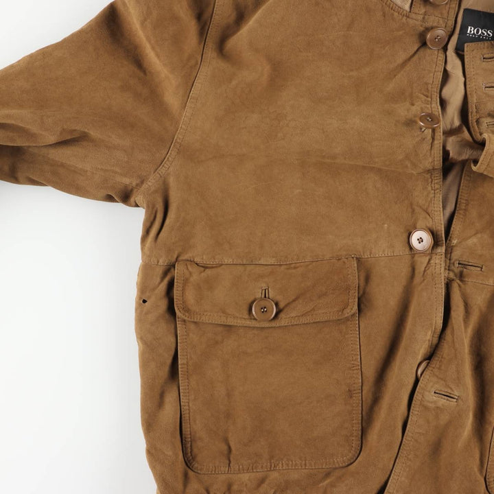 Hugo Boss Balster Jacket, Suede Leather Blouson, Men's Size L Genuine Leather Suede Leather brown type Vintage Second Hand
