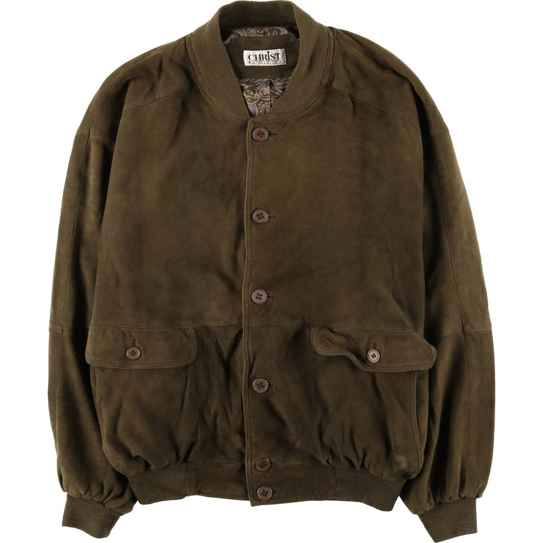 CHRIST suede leather blouson, men's size XL unclear Khaki type brown Vintage Second Hand