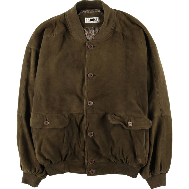 CHRIST suede leather blouson, men's size XL unclear Khaki type brown Vintage Second Hand