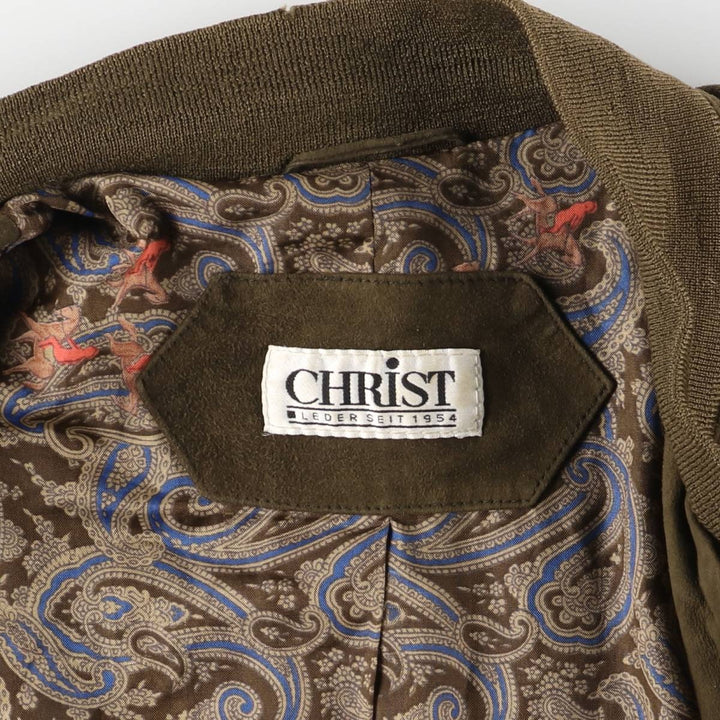 CHRIST suede leather blouson, men's size XL unclear Khaki type brown Vintage Second Hand