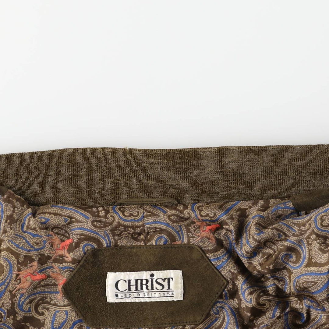 CHRIST suede leather blouson, men's size XL unclear Khaki type brown Vintage Second Hand