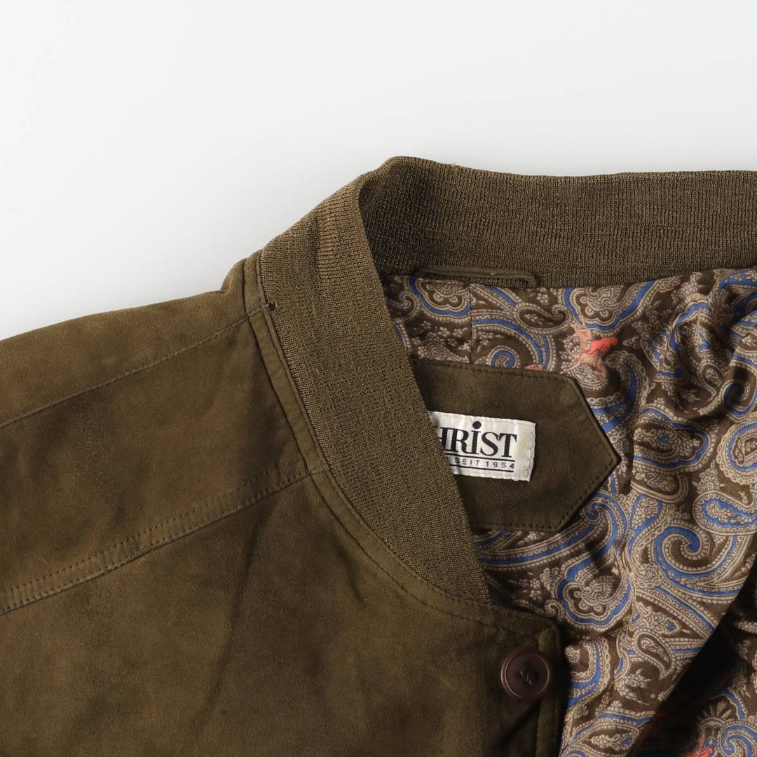 CHRIST suede leather blouson, men's size XL unclear Khaki type brown Vintage Second Hand