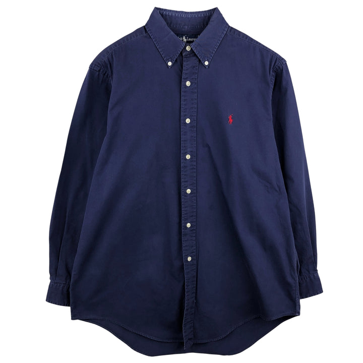 Ralph Lauren long sleeve button down shirt, men's size L cotton navy blue type Vintage Second Hand