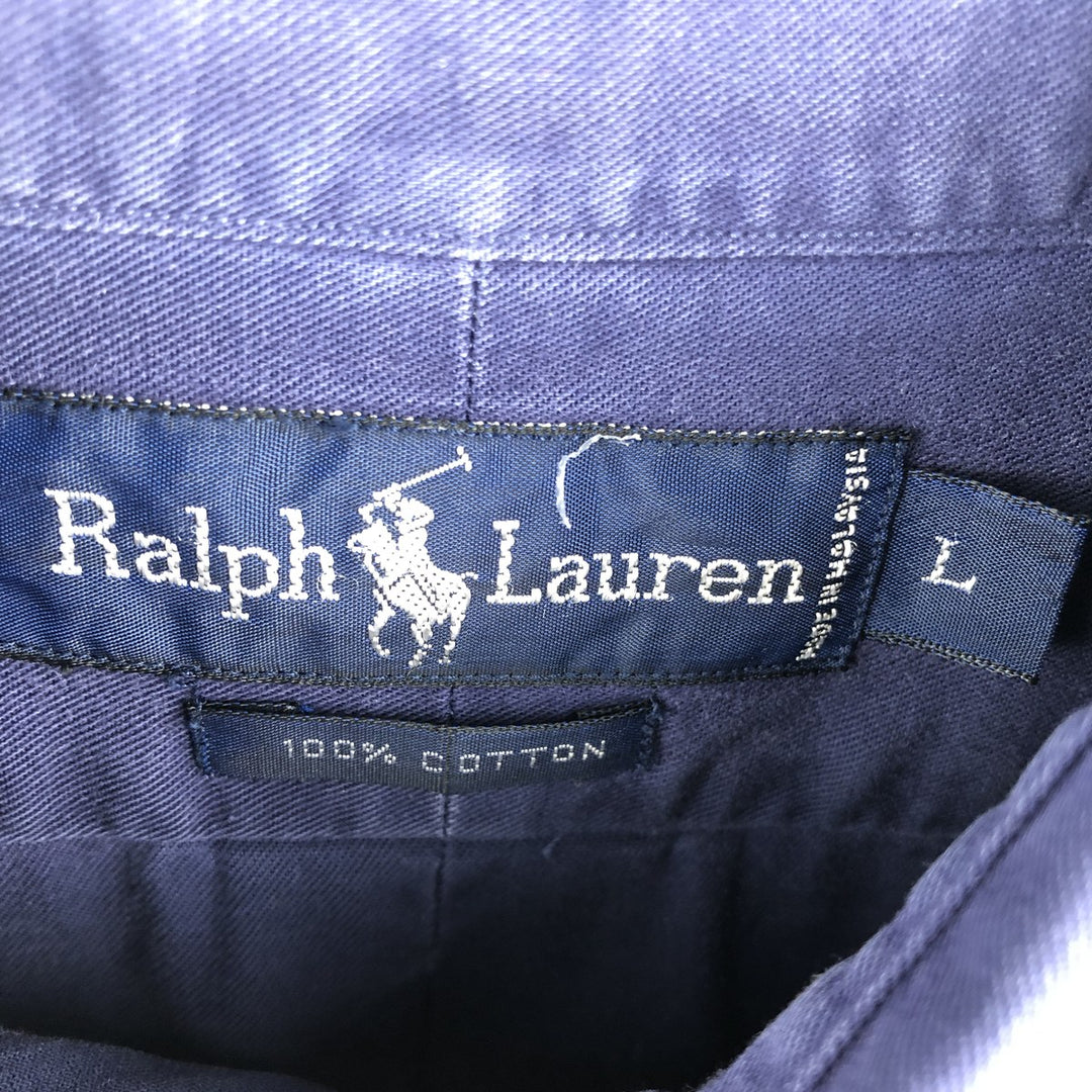 Ralph Lauren long sleeve button down shirt, men's size L cotton navy blue type Vintage Second Hand