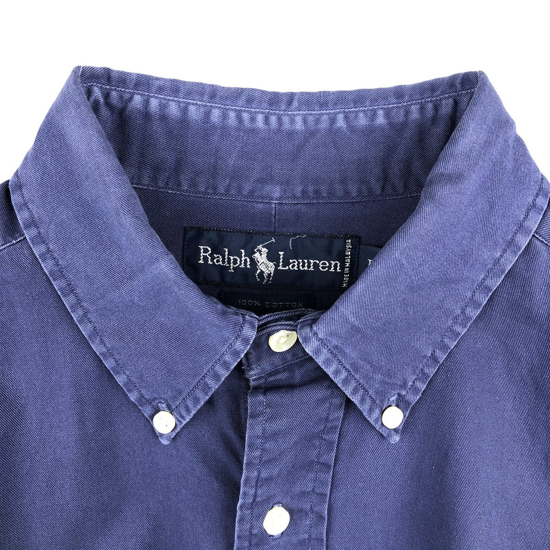Ralph Lauren long sleeve button down shirt, men's size L cotton navy blue type Vintage Second Hand
