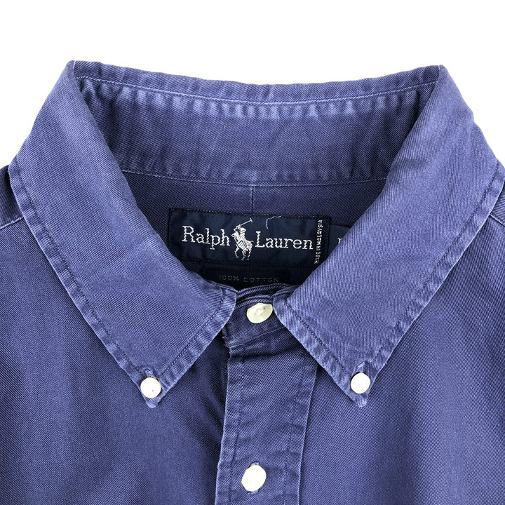 Ralph Lauren long sleeve button down shirt, men's size L cotton navy blue type Vintage Second Hand