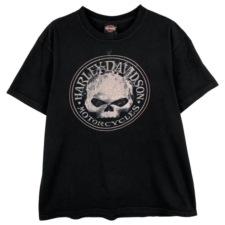 Harley-Davidson Eagle Pattern Skull Pattern Motorcycle T-Shirt, Made in USA, Men's Size L cotton black type Vintage Second Hand